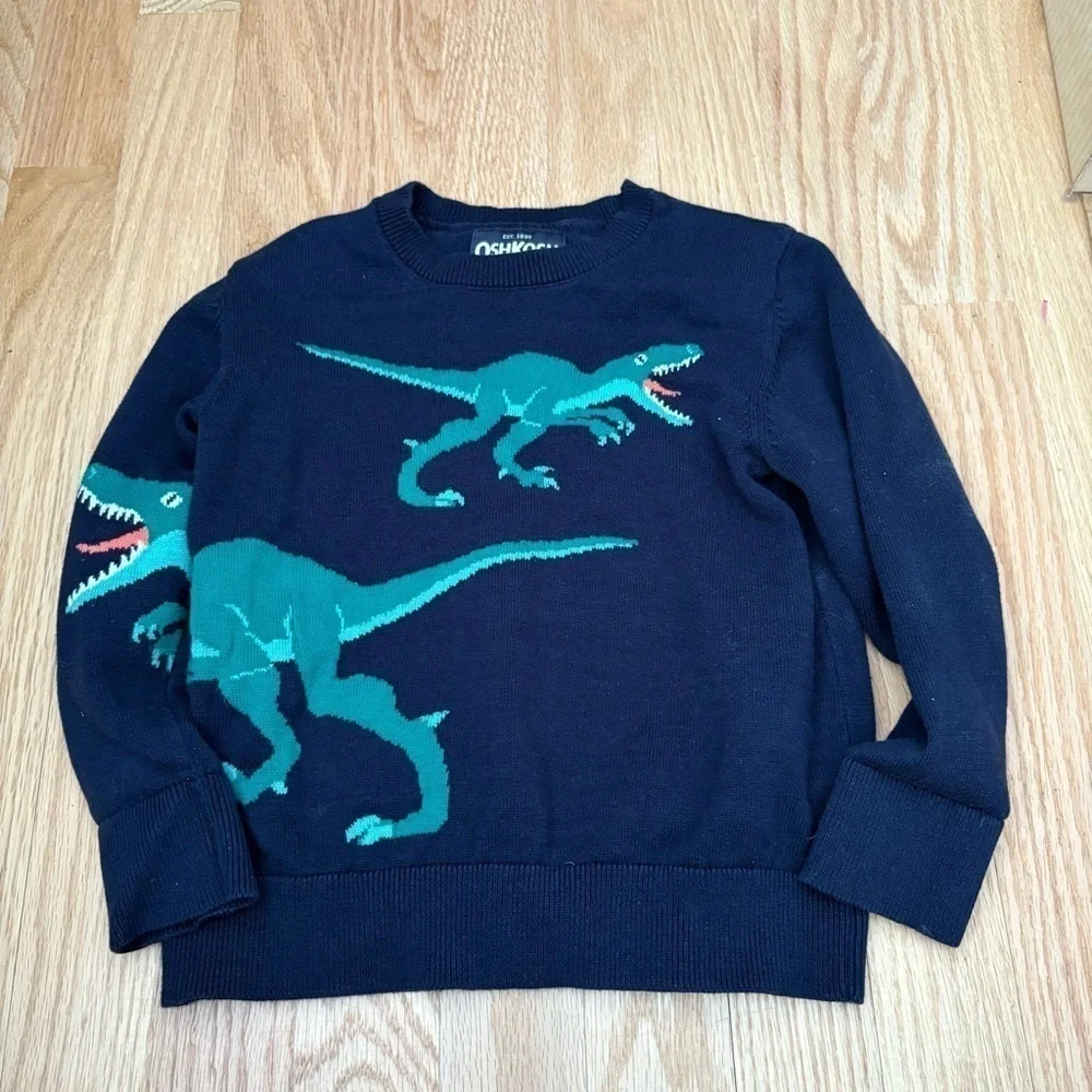 OshKosh B'Gosh, Navy Blue and Green Dinosaur Sweater Boy's Size 4